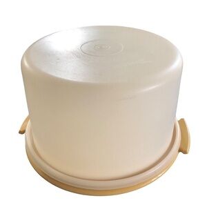 Tupperware Gold Clear Cake Storage 2PC Side Handle 10” #684-8 Vintage